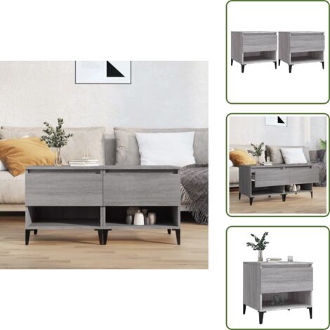 The Living Store Mesas auxiliares 2 uds contrachapada gris Sonoma 50x46x50 cm - Mesa de centro