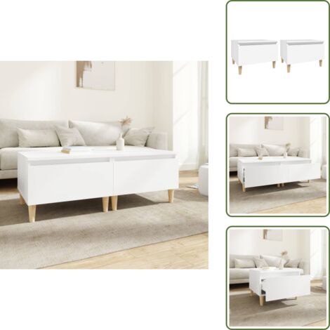 The Living Store Mesas auxiliares 2 uds madera contrachapada blanco 50x46x35 cm - Mesa de centro