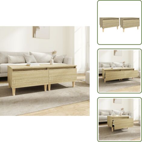 The Living Store Mesas auxiliares 2 uds madera roble Sonoma 50x46x35 cm - Mesa de centro