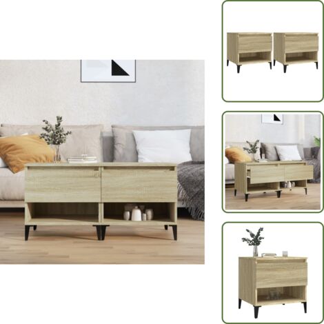 The Living Store Mesas auxiliares 2 uds madera roble Sonoma 50x46x50 cm - Mesa de centro