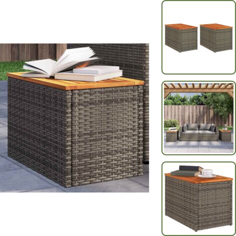 The Living Store Mesas auxiliares de jardín 2 uds ratán madera gris 55x34x37 cm - Ratán sintético