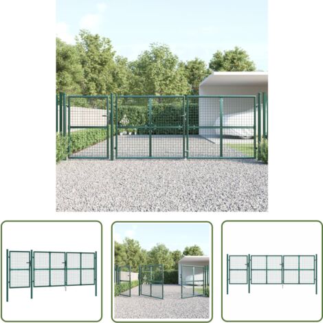 The Living Store Mesh-Gartentor Grün 400x175 cm Verzinkter Stahl - Gartentor - Zaun - Metallzaun - Stahltür - Außenbereich