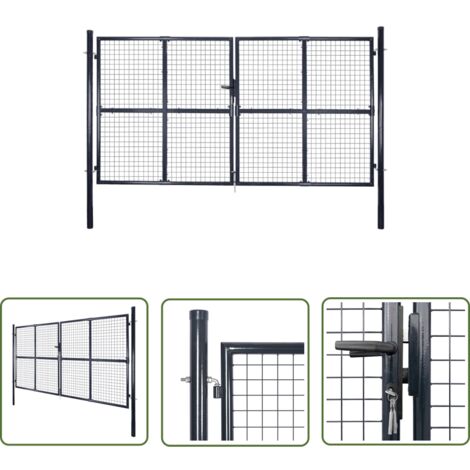 The Living Store Mesh-Gartentor Verzinkter Stahl 289 x 200 cm Grau - Gartentor - Zaun - Metalltor - Stahltür - Einfahrtstor