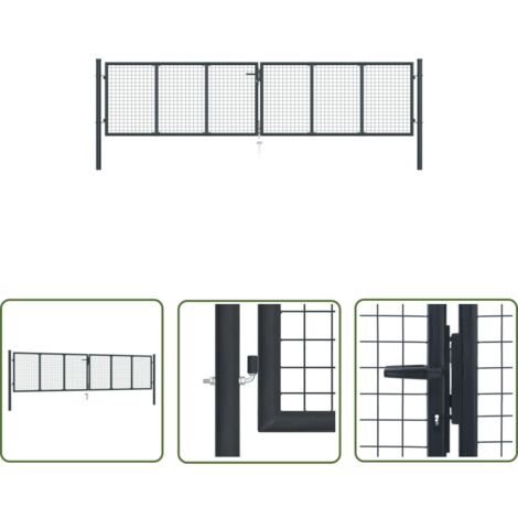 The Living Store Mesh-Gartentor Verzinkter Stahl 400 x 125 cm Grau - Gartentor - Zaun - Metalltor - Stahltür - Einfahrtstor