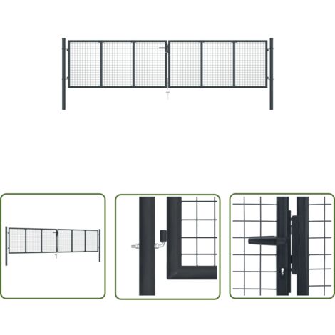 The Living Store Mesh-Gartentor Verzinkter Stahl 400 x 150 cm Grau - Gartentor - Metalltor - Zaun - Einfahrtstor - Terrassentür