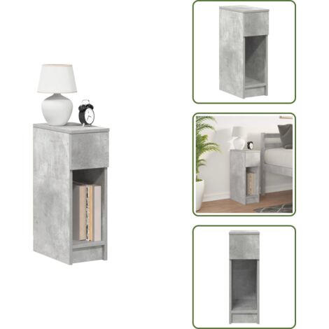 The Living Store Mesilla de noche con cajón gris hormigón 20x36x60 cm - Cajón