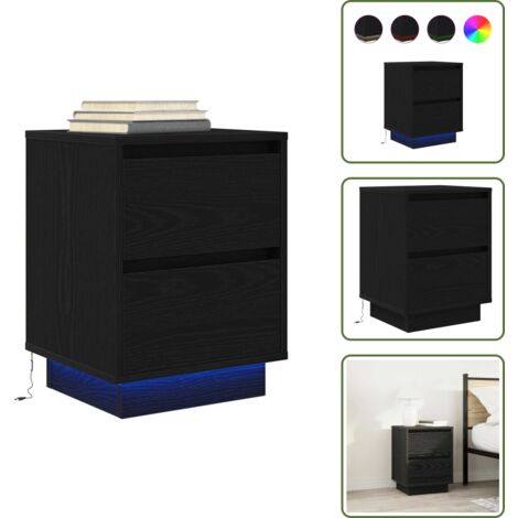 The Living Store Mesilla de noche con luces LED negra 38x34x50 cm - Luces LED