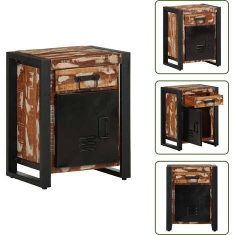 The Living Store Mesilla de noche multicolor 40x30x50 cm madera maciza reciclada - Madera maciza