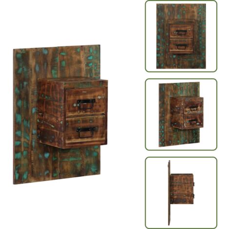 The Living Store Mesilla de noche multicolor 60x32x80 cm madera maciza reciclada - Mesita de pared