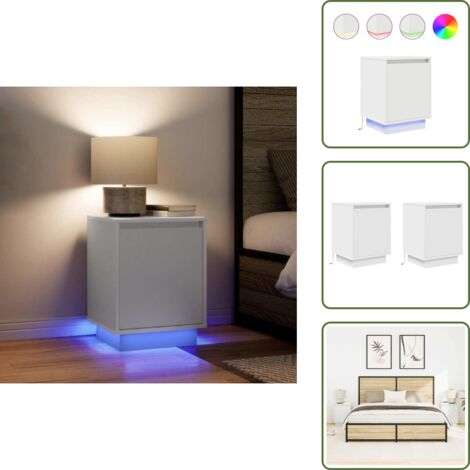 The Living Store Mesillas de noche con luces LED 2 uds blanco 38x34x50 cm - Luz led