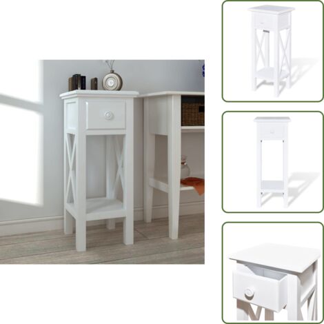 The Living Store Mesita auxiliar con cajón blanca - Cajón
