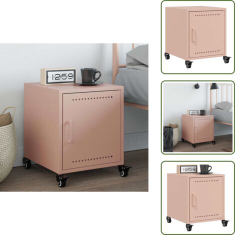 The Living Store Mesita de noche acero rosa 36x38,5x43,5 cm - Acero rosa
