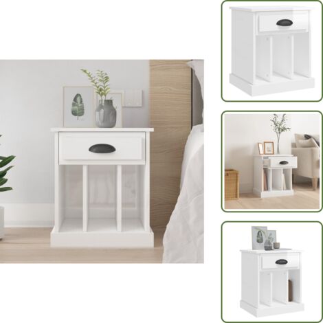 The Living Store Mesita de noche blanco brillante 43x36x50 cm - Mesita de noche blanca