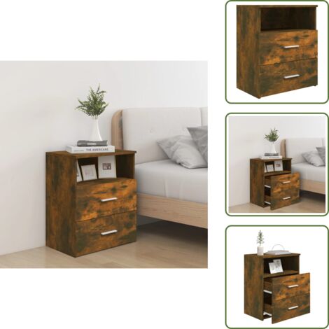 The Living Store Mesita de noche color roble ahumado 50x32x60 cm - Mesita de noche industrial