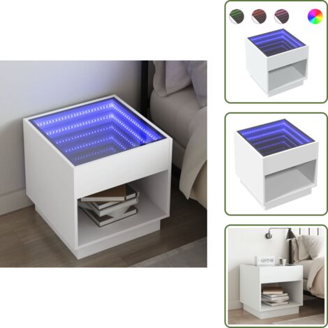 The Living Store Mesita de noche con Infinity LED blanca 50x50x50 cm - Espejo LED