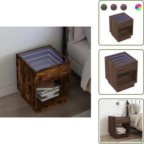 The Living Store Mesita de noche con Infinity LED marrón roble 40x40x50 cm - Espejo LED