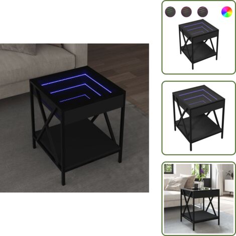 The Living Store Mesita de noche con Infinity LED negra 40x40x49 cm - Luz led