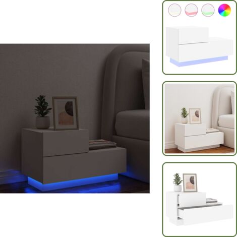 The Living Store Mesita de noche con luces LED blanca 70x36x40,5 cm - Luz led