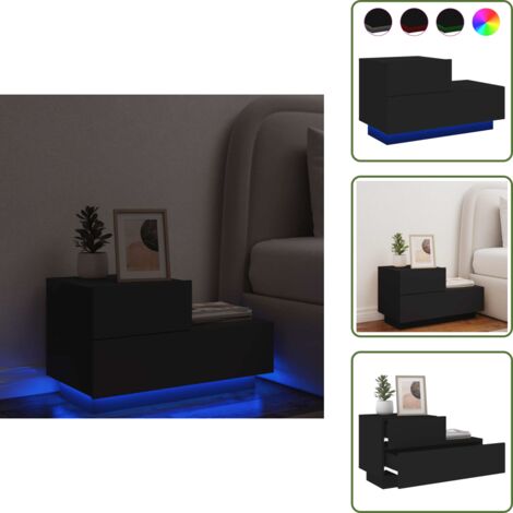 The Living Store Mesita de noche con luces LED negro 70x36x40,5 cm - Luz led rgb