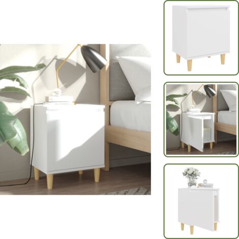 The Living Store Mesita de noche con patas de madera maciza blanco 40x30x50 cm - Mesita de noche con patas