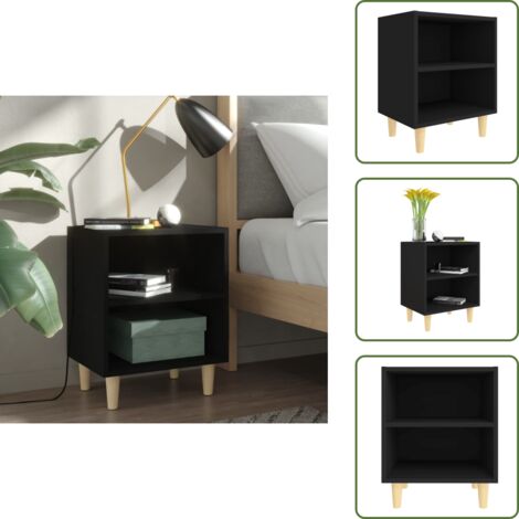 The Living Store Mesita de noche con patas de madera maciza negra 40x30x50 cm - Mesita de noche con patas