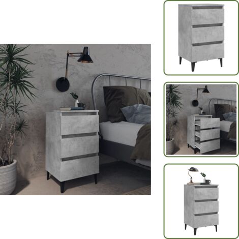 The Living Store Mesita de noche con patas metal gris hormigón 40x35x69 cm - Mesita de noche con patas