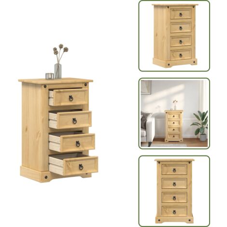 The Living Store Mesita de noche Corona madera maciza de pino 53x39x84 cm - Mesita de noche de madera