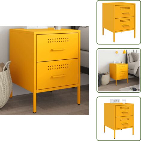 The Living Store Mesita de noche de acero amarillo mostaza 36x39x50,5 cm - Acero