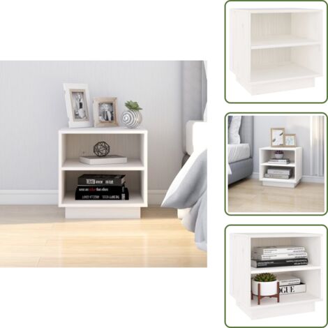 The Living Store Mesita de noche de madera maciza de pino blanco 40x34x40 cm - Mesita de noche de madera