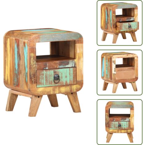 The Living Store Mesita de noche de madera maciza reciclada 30x30x41 cm - Madera reciclada