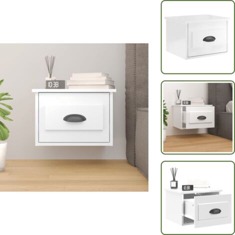 The Living Store Mesita de noche de pared blanco brillante 41,5x36x28 cm - Mesita de pared