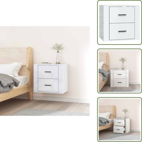 The Living Store Mesita de noche de pared blanco brillante 50x36x47 cm - Mesita de pared