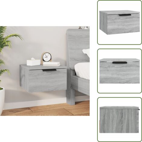The Living Store Mesita de noche de pared color gris Sonoma 34x30x20 cm - Mesita de pared