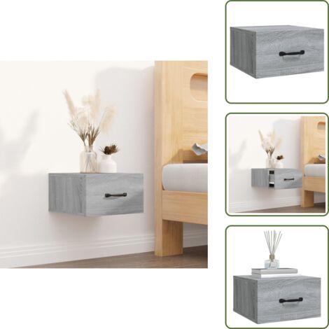 The Living Store Mesita de noche de pared color gris Sonoma 35x35x20 cm - Mesita de noche de pared