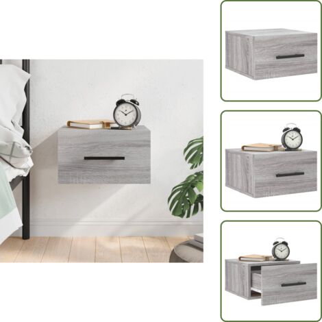 The Living Store Mesita de noche de pared color gris Sonoma 35x35x20 cm - Mesita de pared