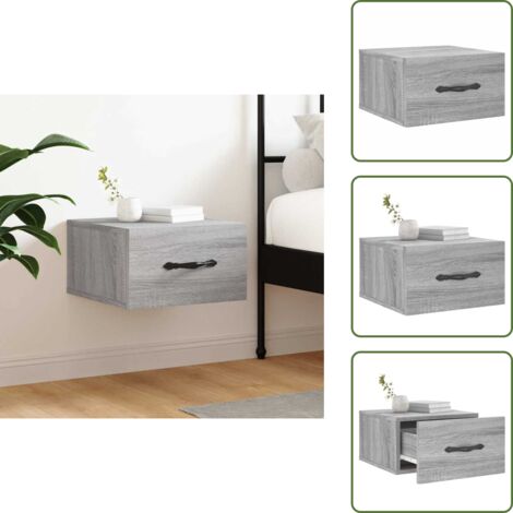 The Living Store Mesita de noche de pared color gris Sonoma 35x35x20 cm - Mesita de pared