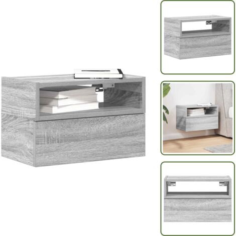The Living Store Mesita de noche de pared color gris sonoma 45x26x28,5 cm - Mesita de pared