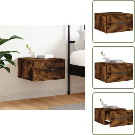 The Living Store Mesita de noche de pared color roble ahumado 35x35x20 cm - Mesita de pared