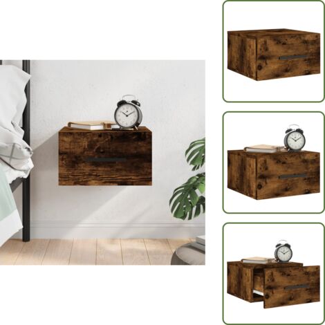 The Living Store Mesita de noche de pared color roble ahumado 35x35x20 cm - Mesita de pared
