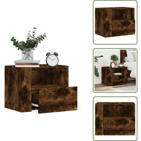 The Living Store Mesita de noche de pared color roble ahumado 45x30x35 cm - Mesita de pared