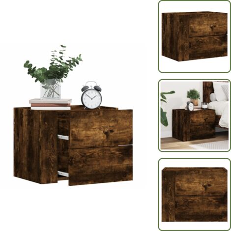 The Living Store Mesita de noche de pared color roble ahumado 45x30x35 cm - Mesita de pared