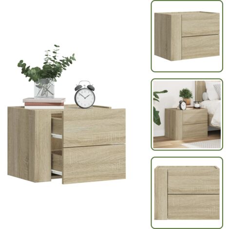 The Living Store Mesita de noche de pared color roble ahumado 45x30x35 cm - Mesita de pared