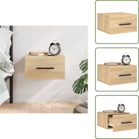 The Living Store Mesita de noche de pared color roble Sonoma 35x35x20 cm - Mesita de pared