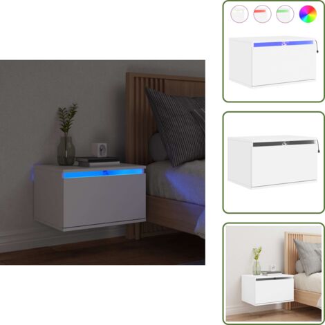 The Living Store Mesita de noche de pared con luces LED blanco - Luz led