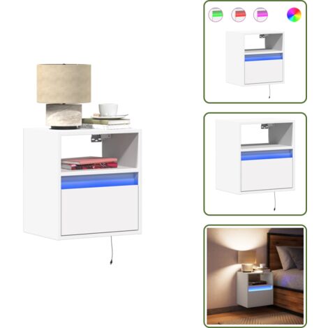 The Living Store Mesita de noche de pared con luces LED blanco - Luz LED