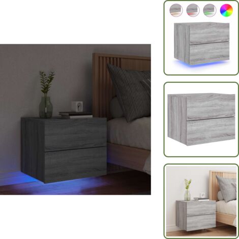 The Living Store Mesita de noche de pared con luces LED gris Sonoma - Mesita de pared