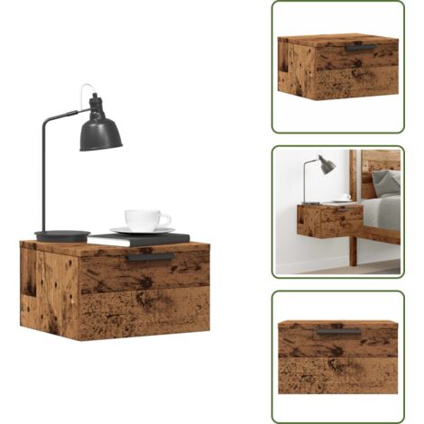 The Living Store Mesita de noche de pared madera envejecida 34x30x20 cm - Mesita de pared