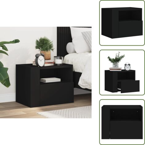 The Living Store Mesita de noche de pared negra 45x30x35 cm - Mesita de pared