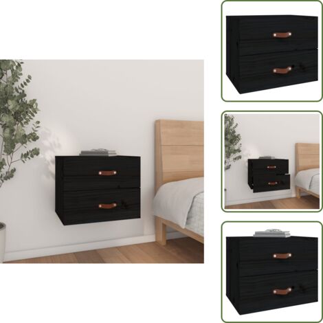 The Living Store Mesita de noche de pared negro 50x36x40 cm - Mesita de pared