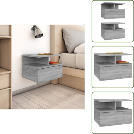 The Living Store Mesita de noche flotante 2 uds madera gris Sonoma 40x31x27 cm - Mesita de noche flotante